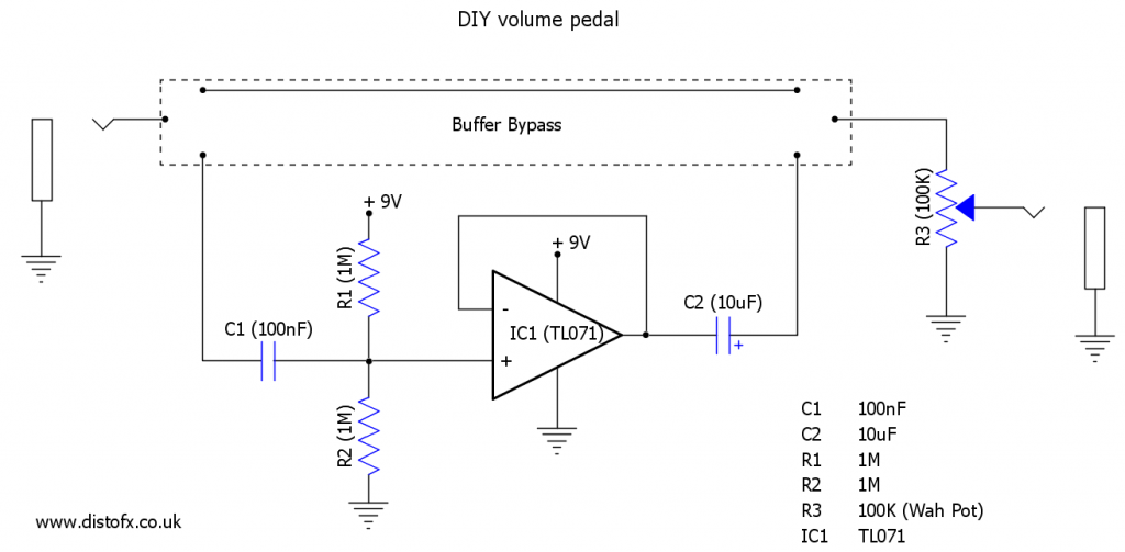 Schematic for the drop-in wah volume pedal