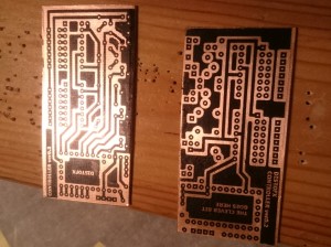 The PCB board after the toner has been transferred